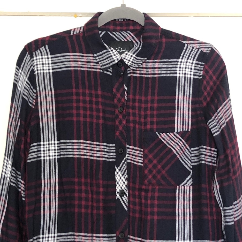 Rails Hunter Navy Merlot Plaid Button Down - image 5